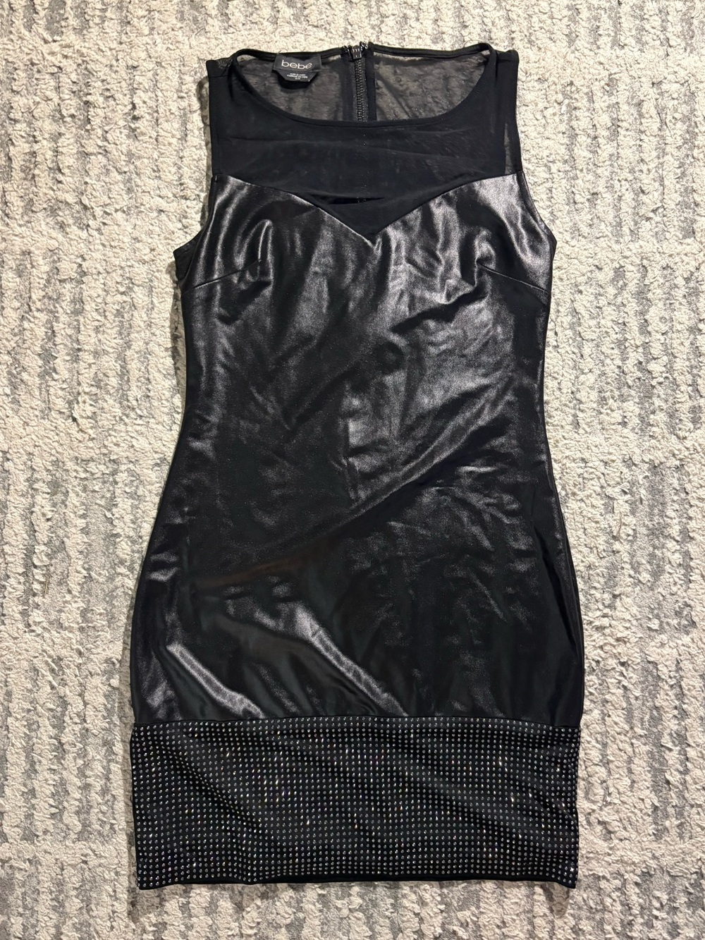 Bebe sexy black faux leather illusion bodycon mini dress size M
